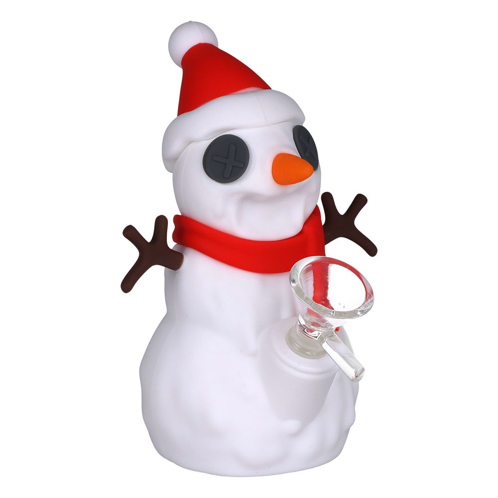 Snappy Snowman Silicone Water Pipe w Glass Bowl - 5.25" / 14mm F, BDD Wholesale
