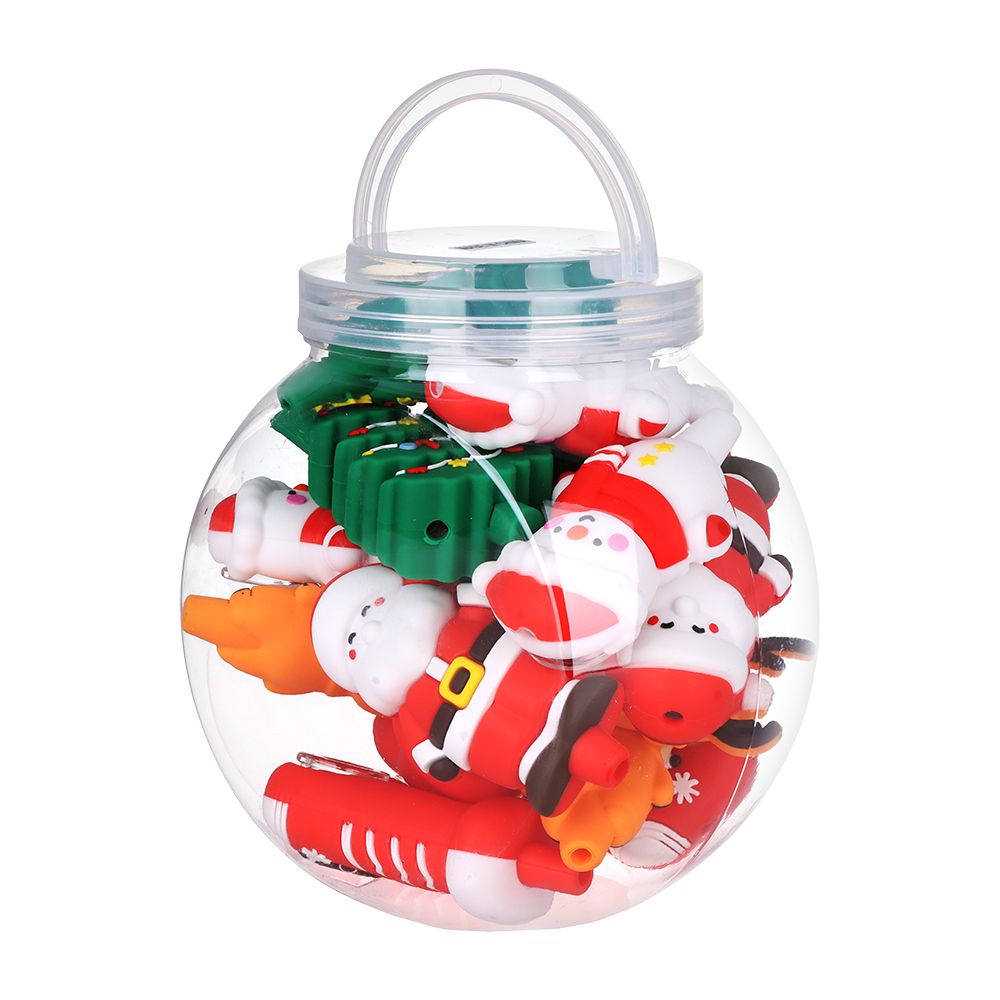 15CT FISHBOWL - Christmas Themed Silicone Hand Pipe  -  4" / Styles Vary, BDD Wholesale