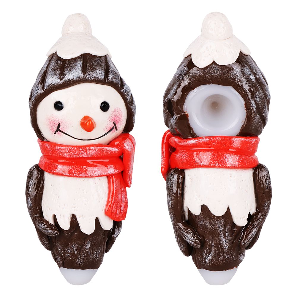 Snowman Enamel Resin Sculpted Glass Spoon Pipe - 6.25", BDD Wholesale