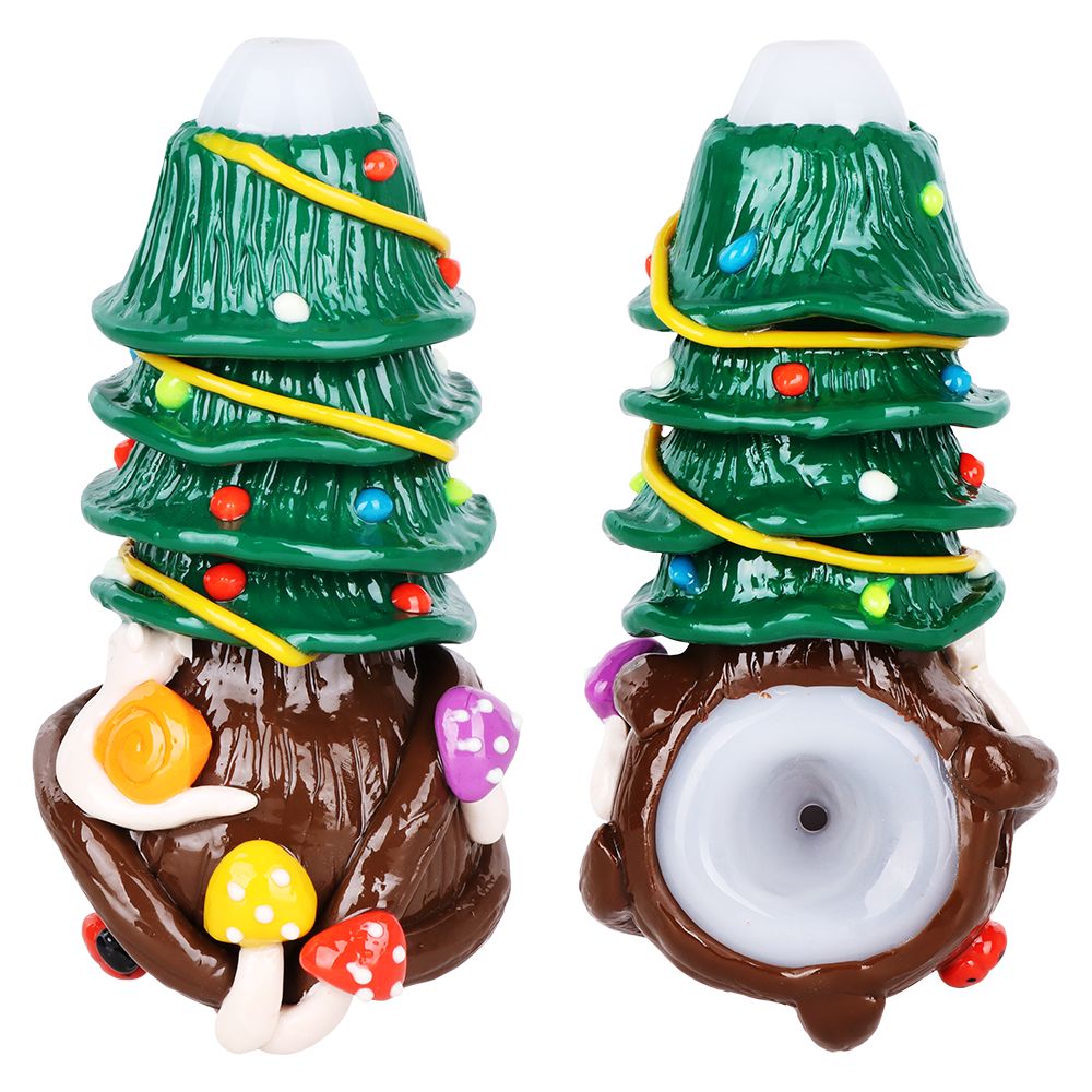 Shroom Xmas Tree Enamel Resin Sculpted Glass Spoon Pipe - 5", BDD Wholesale
