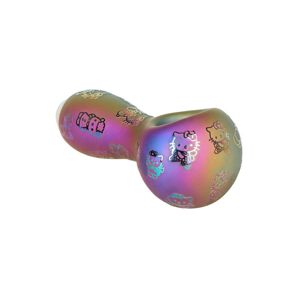 4CT BUNDLE - Hiya Cat Electroplated Etched Glass Spoon Pipe - 4" / Assorted Colors, BDD Wholesale