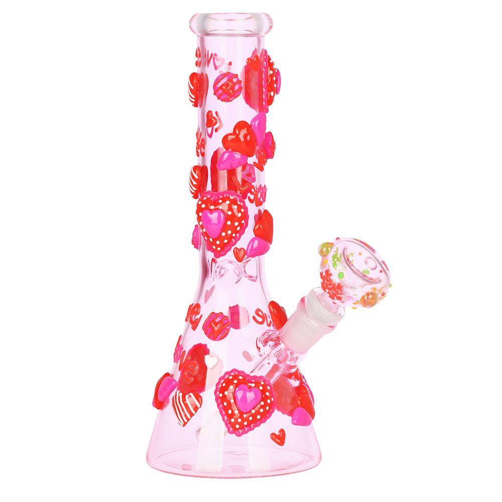 Hearts in Hearts Beaker Glass Water Pipe - 10" / 14mm F, BDD Wholesale
