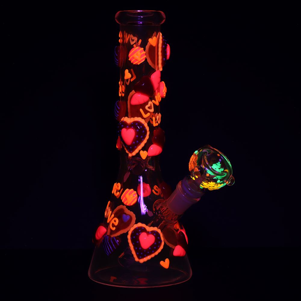 Hearts in Hearts Beaker Glass Water Pipe - 10" / 14mm F, BDD Wholesale
