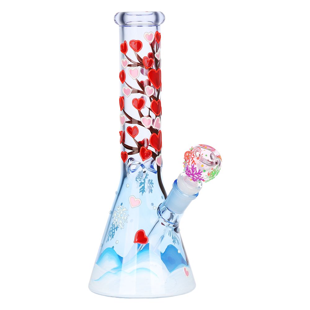Heart Blossom Beaker Glass Water Pipe - 10" / 14mm F, BDD Wholesale