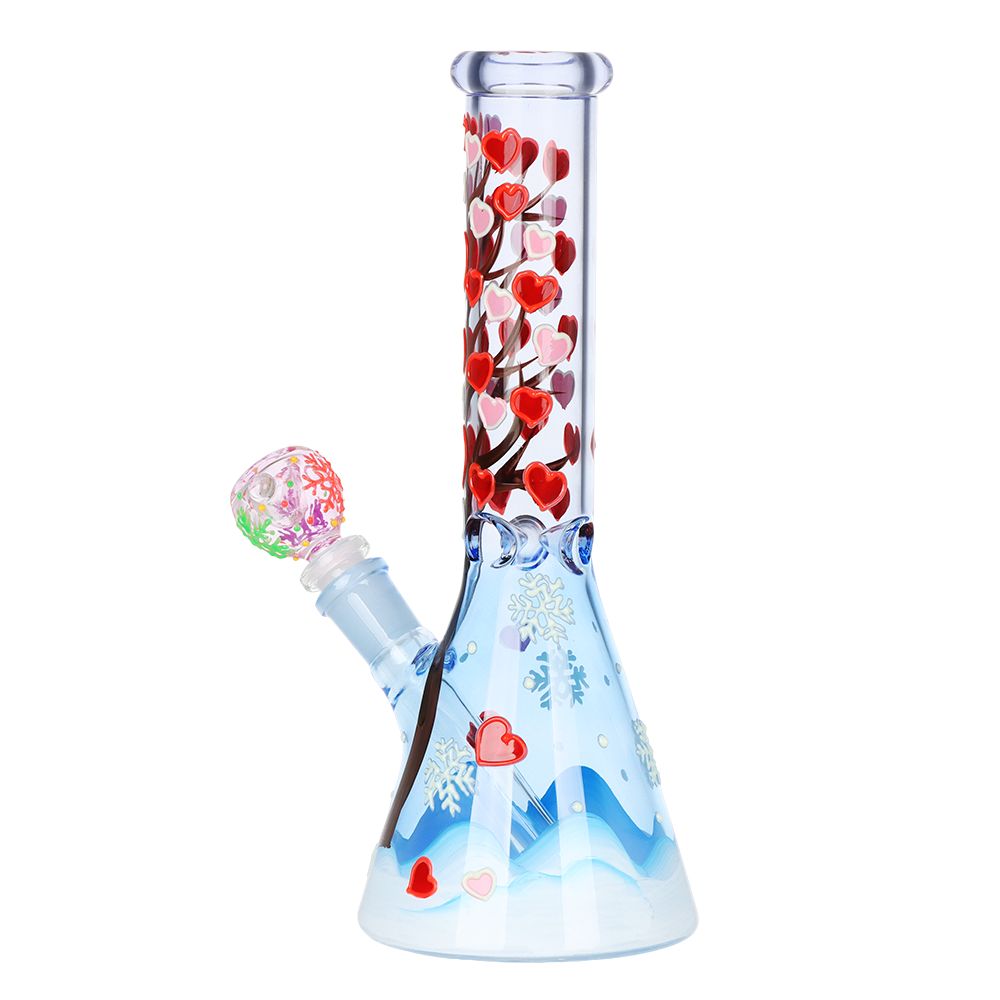 Heart Blossom Beaker Glass Water Pipe - 10" / 14mm F, BDD Wholesale
