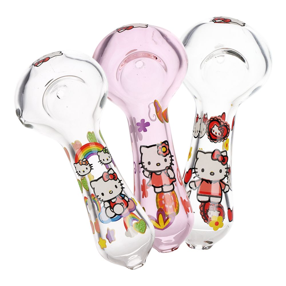 3CT BUNDLE - Cute Kitty Glass Spoon Pipe  - 4.5" / Designs Vary, BDD Wholesale