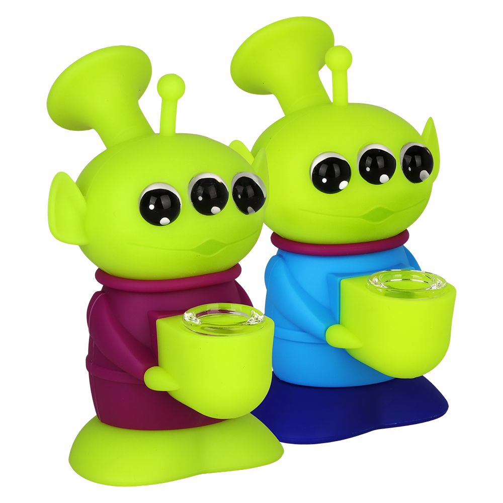 Cute Alien Silicone Water Pipe w/ Glass Bowl - 5.25" / Colors Vary, BDD Wholesale