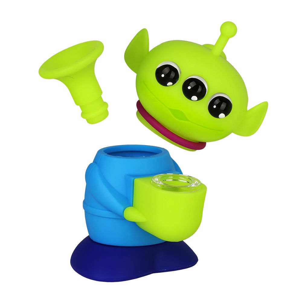 Cute Alien Silicone Water Pipe w/ Glass Bowl - 5.25" / Colors Vary, BDD Wholesale