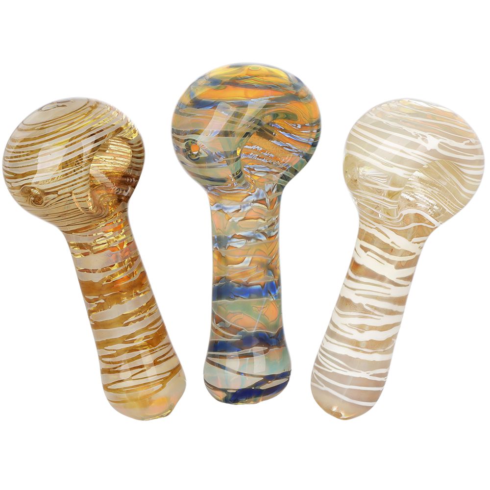 3CT BUNDLE - Concentric Spiraled Glass Spoon Pipe - 3.5" / Assorted Colors, BDD Wholesale