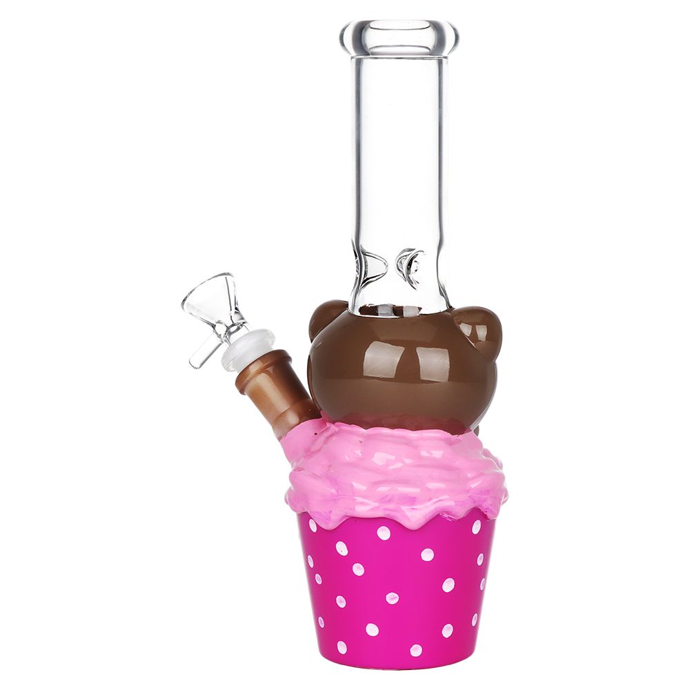 2CT BUNDLE - Cute Kitty Ice Cream Treat Glass Water Pipe - 9.75" / 14mm F / Assorted Colors, BDD Wholesale