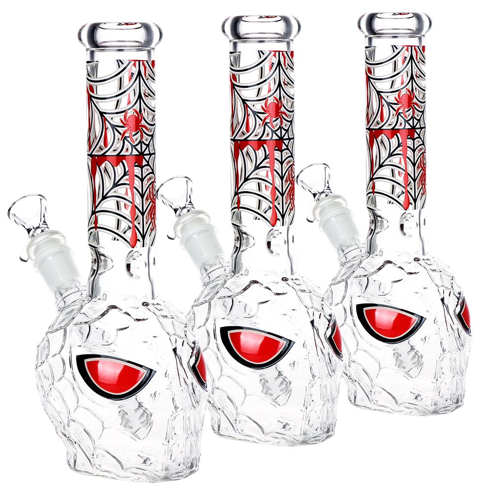 3CT BUNDLE - Spider Dude Molded Glow in the Dark Glass Water Pipe - 9.75" / 14mm F, BDD Wholesale