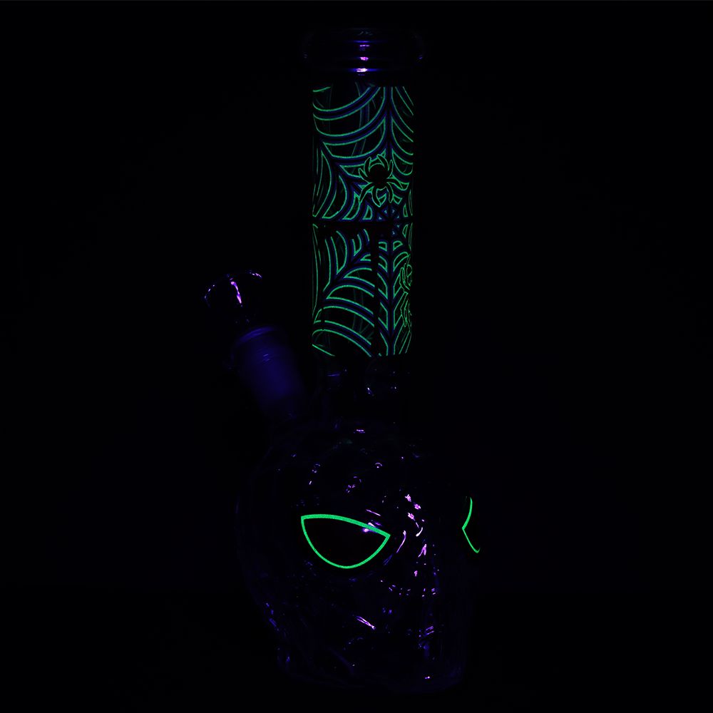 3CT BUNDLE - Spider Dude Molded Glow in the Dark Glass Water Pipe - 9.75" / 14mm F, BDD Wholesale