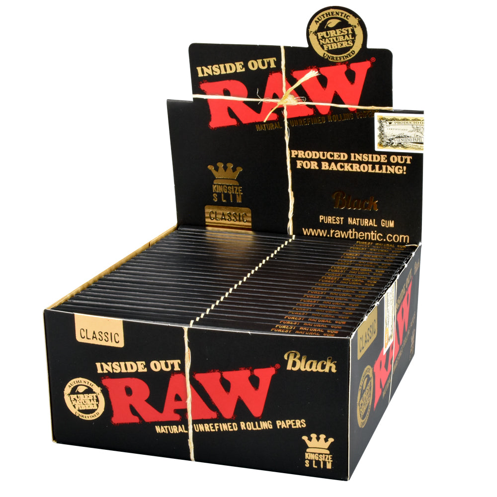 RAW Black Classic Inside Out Rolling Papers | King Size Slim | 50pk Display, BDD Wholesale