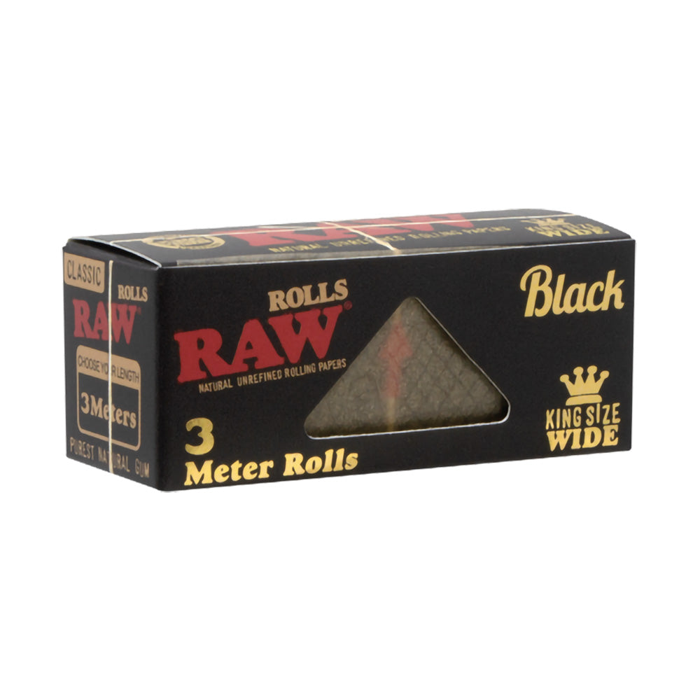 12PC DISP- RAW Black Rolls Rolling Papers -3M/King Size Wide, BDD Wholesale