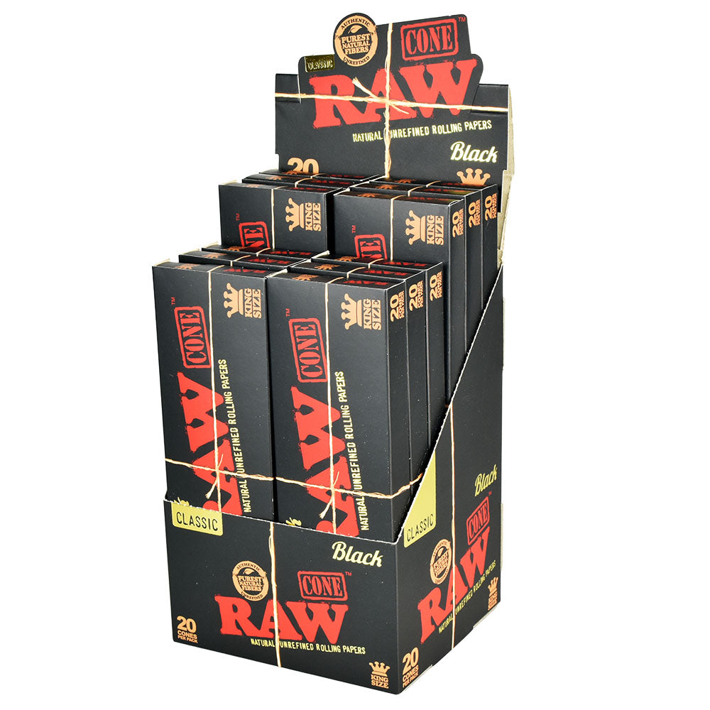 12PC DISP - RAW Black Pre-Rolled Cones - 20pk/King Size, BDD Wholesale