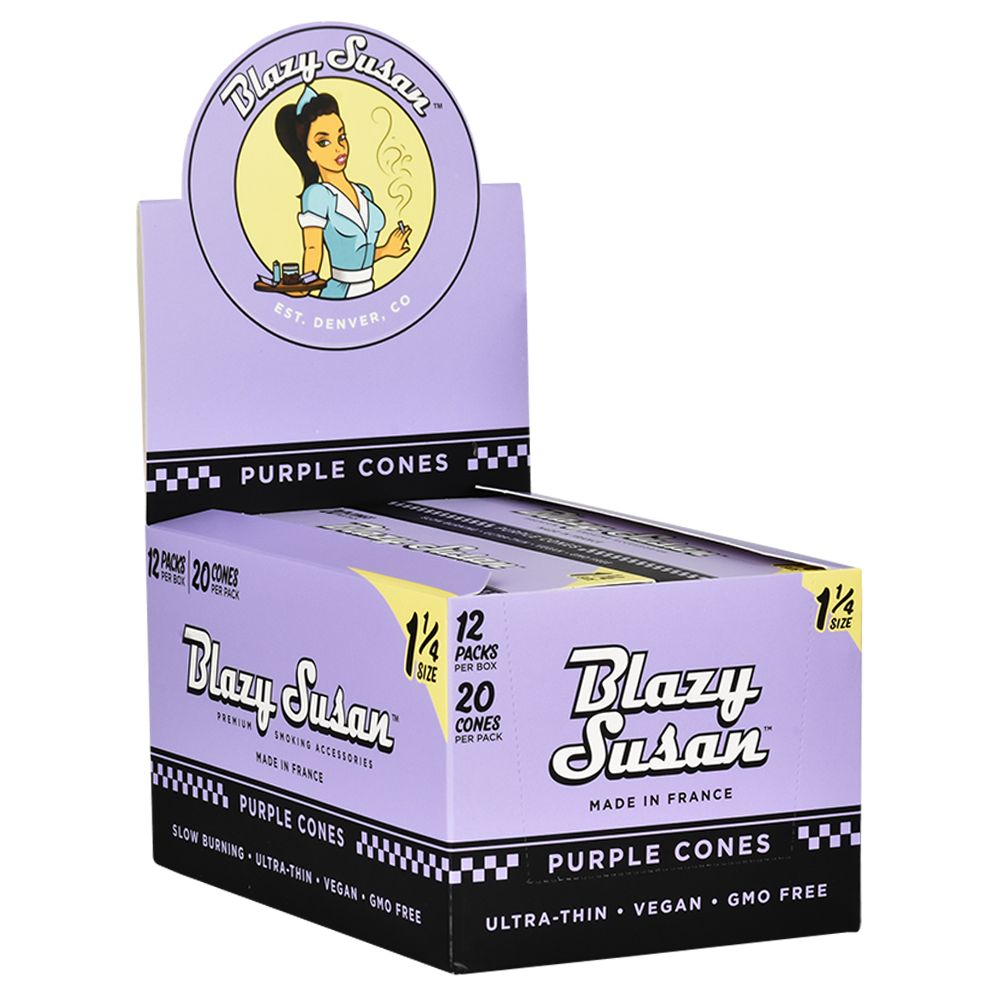 Blazy Susan Pre-Rolled Cones Slide Box | 1 1/4 | 20pc | 12pk Display Blazy Susan Pre-Rolled Cones Slide Box | 1 1/4 | Cone, BDD Wholesale
