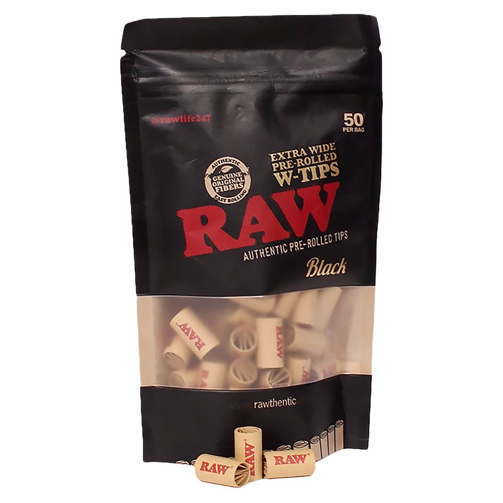 RAW Black Extra Wide Pre-Rolled Tips - 50pc Bag, BDD Wholesale