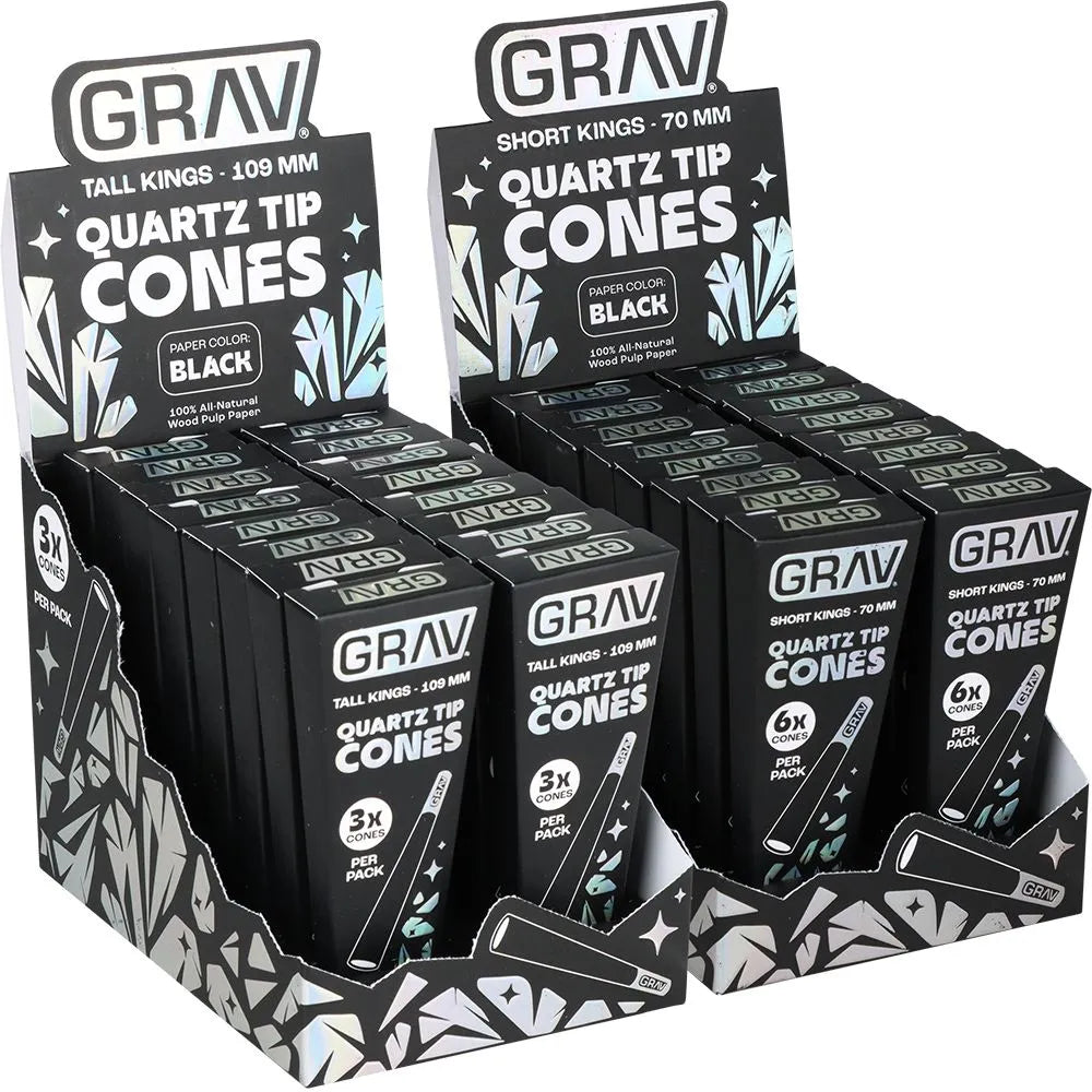 GRAV Quartz Tip Pre-Rolled Cones | Black | 16pk Display, BDD Wholesale