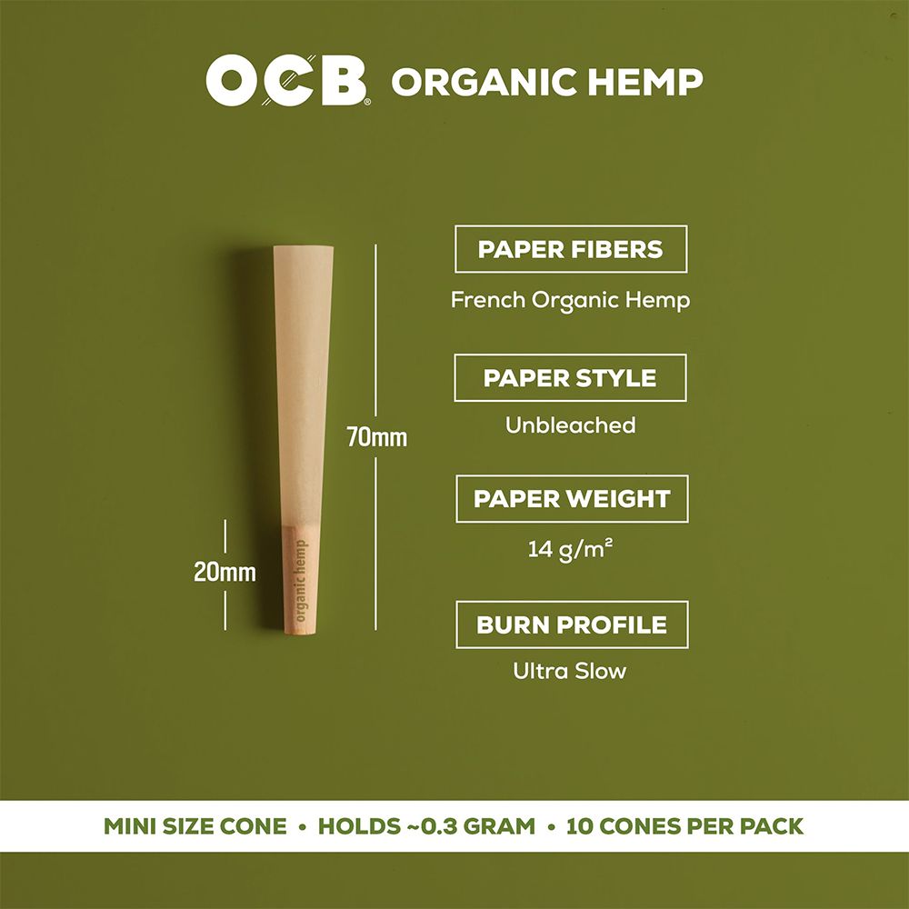 OCB Organic Hemp Pre-Rolled Cones | 24pk Display, BDD Wholesale