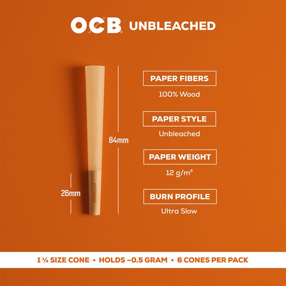 OCB Unbleached Pre-Rolled Cones | 24pk Display, BDD Wholesale