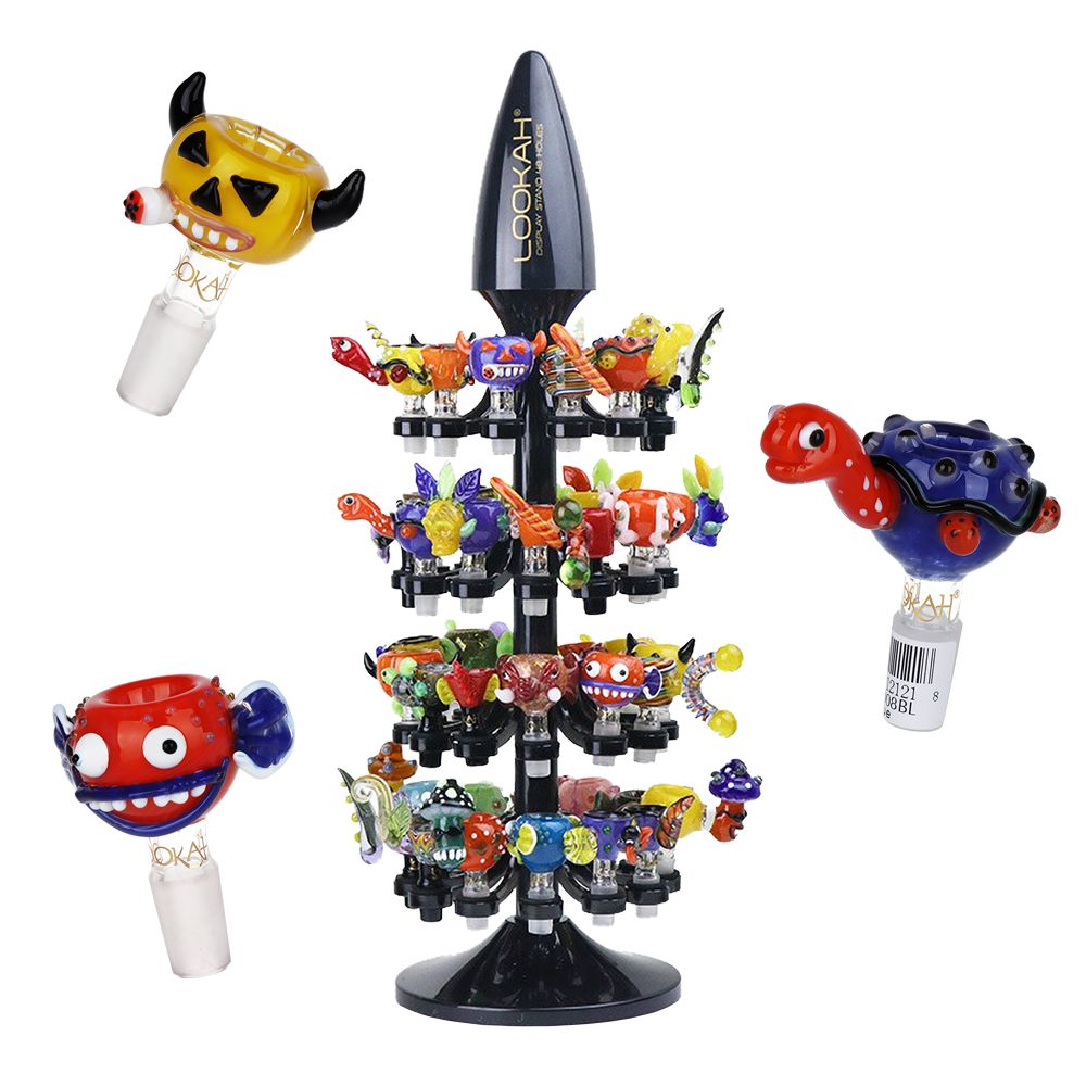 48CT DISPLAY - Lookah Glass Novelty Herb Slides [Set C] and Display Tree - Assorted Styles / 14mm M, BDD Wholesale