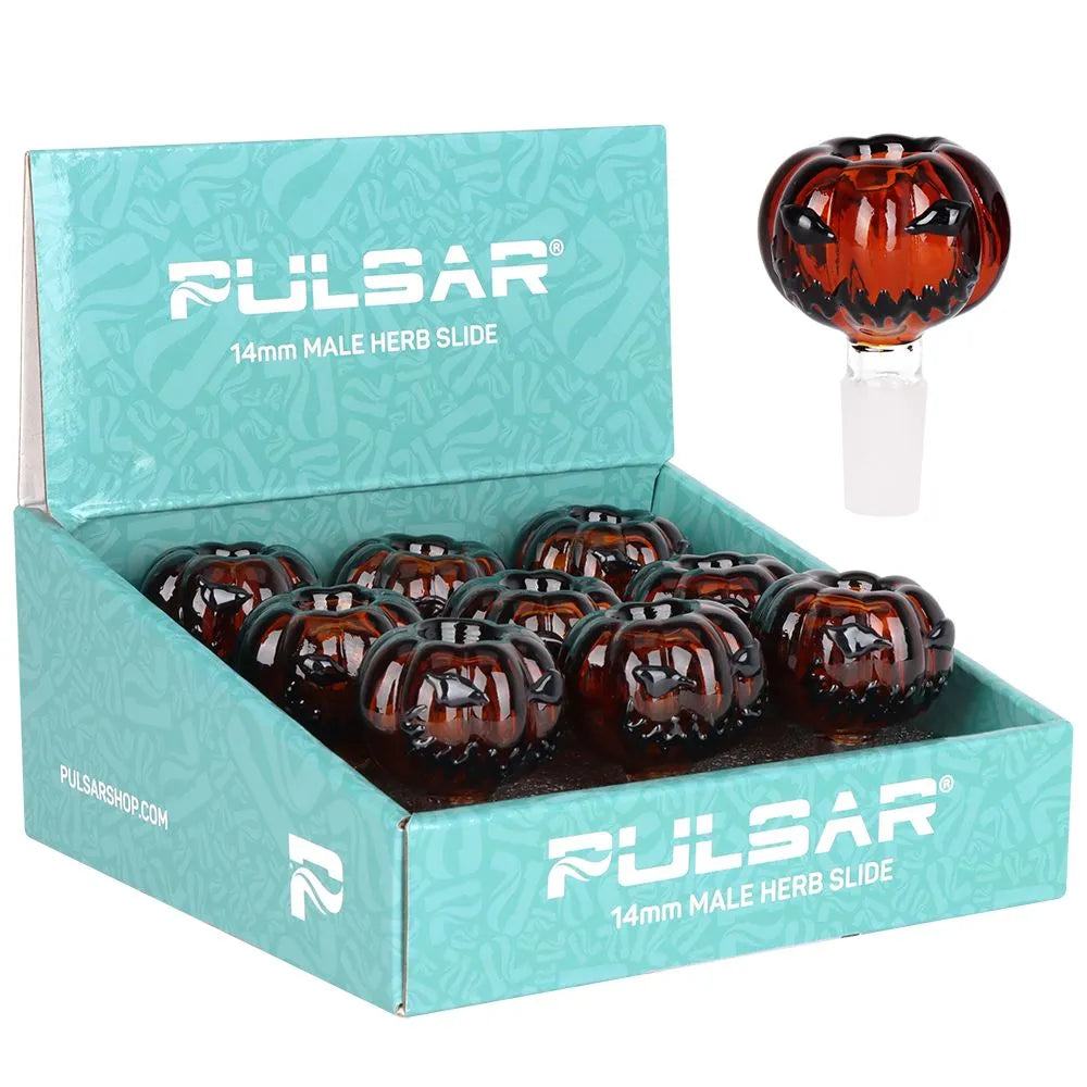 9CT DISPLAY - Pulsar Jack-O-Lantern Herb Slide - 14mm M, BDD Wholesale