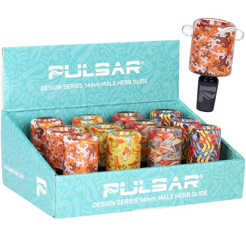 12CT DISPLAY - Pulsar Design Series Inside Print Herb Slide Series 4 - 14mm M / Assorted Designs, BDD Wholesale
