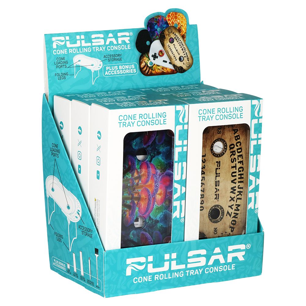 6CT DISPLAY - Pulsar Elevated Cone Rolling Tray Console Assortment 2 - 9.25"x4.2" /  Assorted Designs, BDD Wholesale