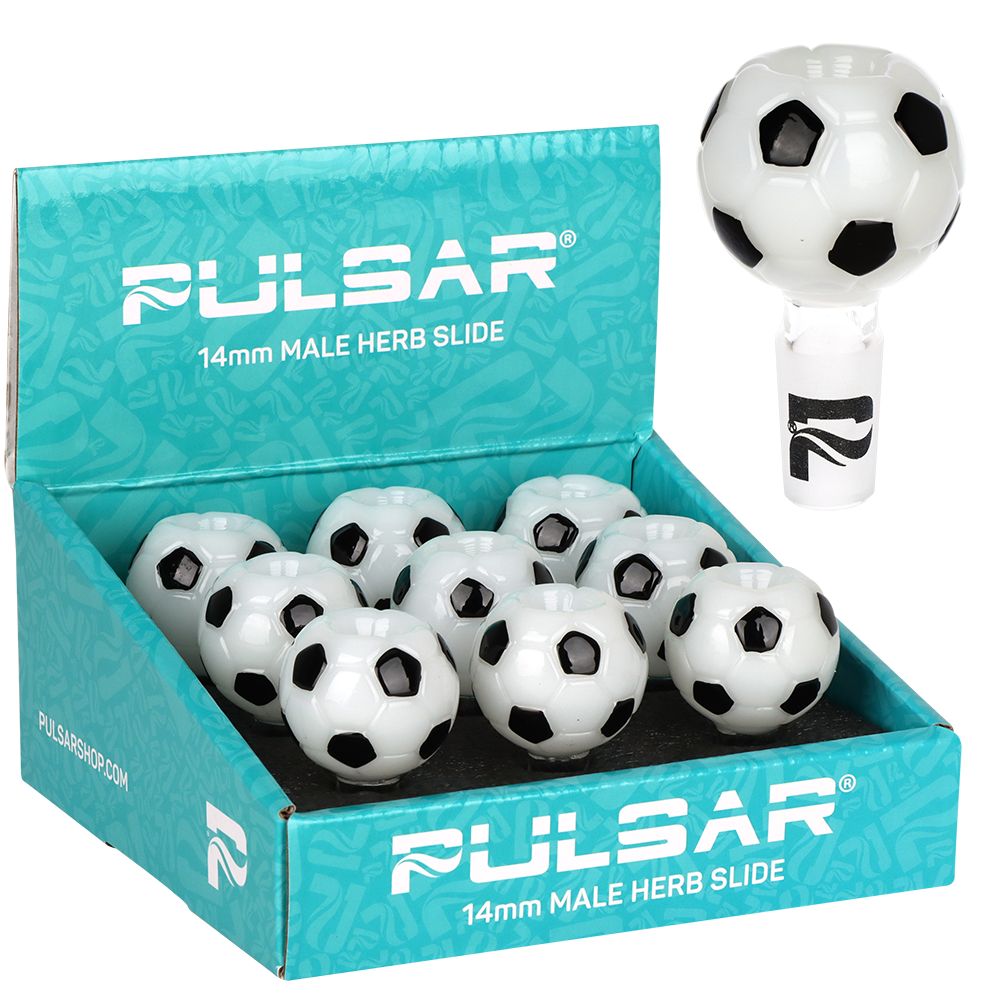 9CT DISPLAY - Pulsar Soccer Celebration Glass Herb Slide - 14mm M, BDD Wholesale