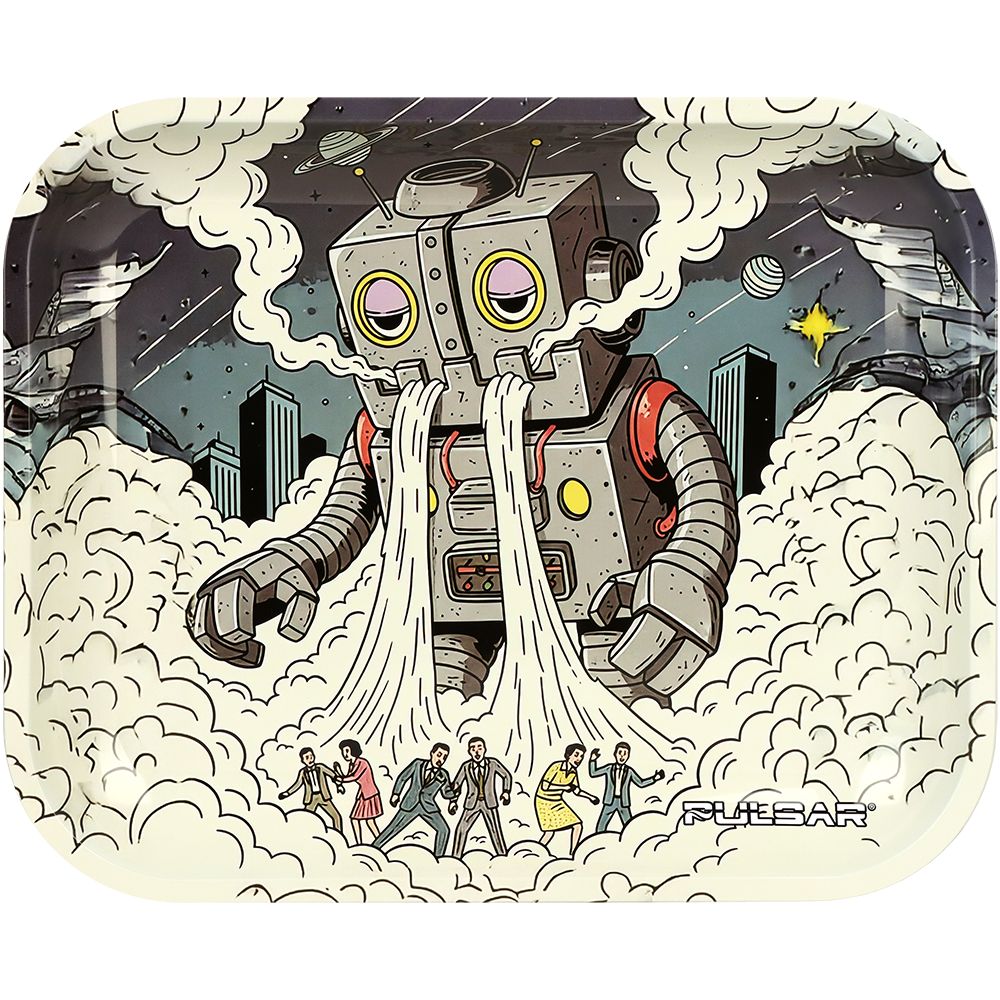 Pulsar Metal Rolling Tray - Attack of the Dope Bot / 13"x 11", BDD Wholesale