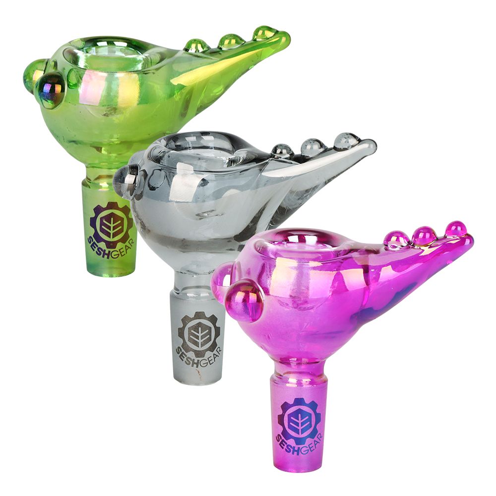 9CT DISPLAY - SeshGear Chromatic Pushed Bowl w Pulled Handle  - 14mm M / Assorted Colors, BDD Wholesale