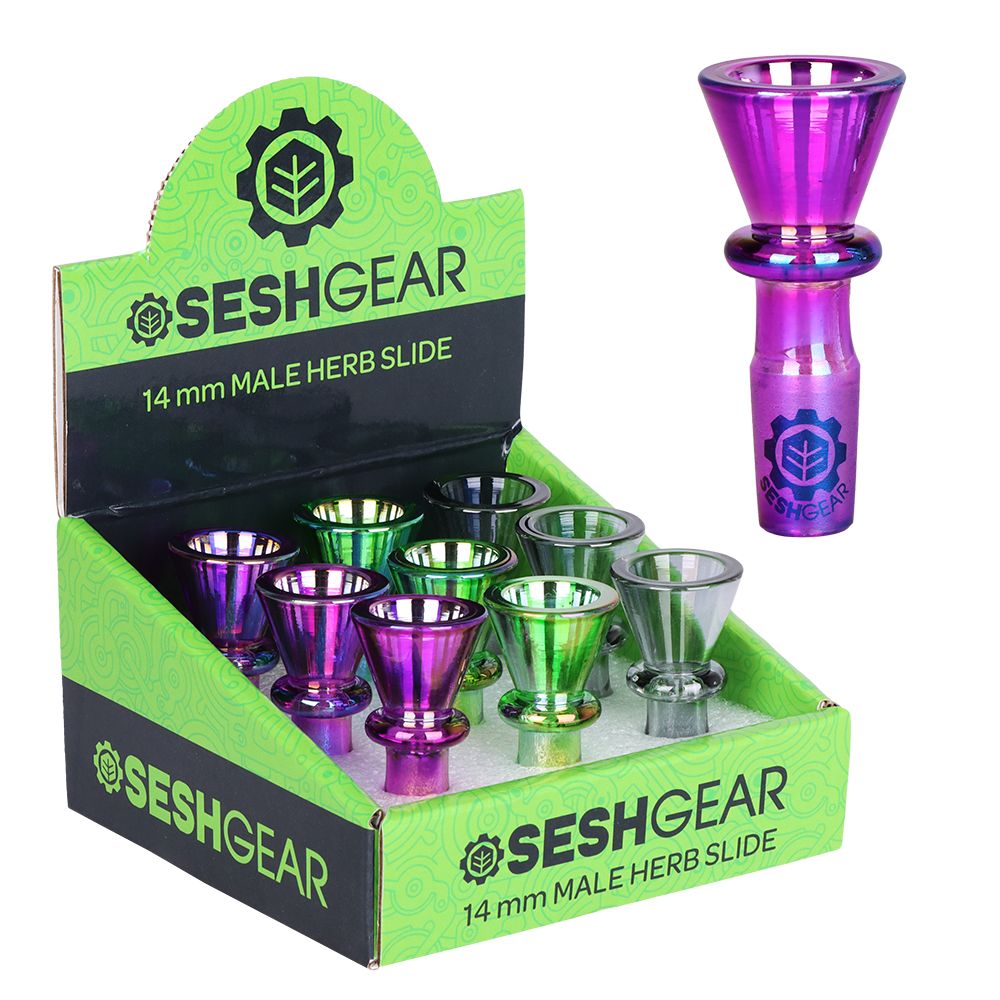 9CT DISPLAY - SeshGear Chromatic Funnel Bowl w/ Maria Handle - 14mm M / Assorted Colors, BDD Wholesale
