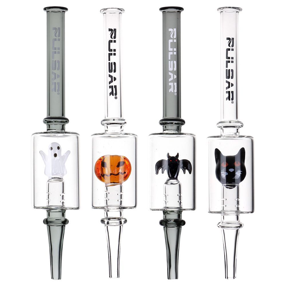 4CT BUNDLE - Pulsar Halloween Glass Dab Straw - 7" / Designs Vary, BDD Wholesale