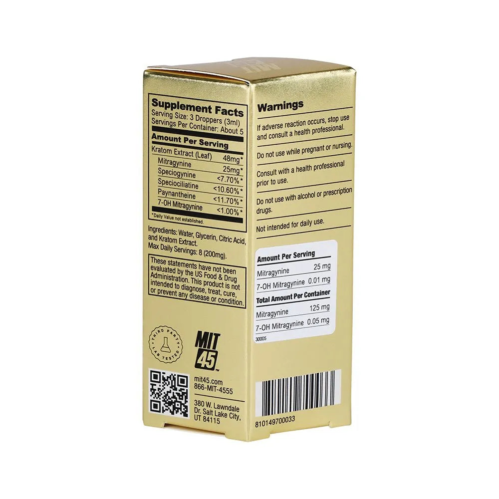 12CT DISPLAY - MIT45 Gold Liquid Kratom Shot - 125mg / 15ml, BDD Wholesale