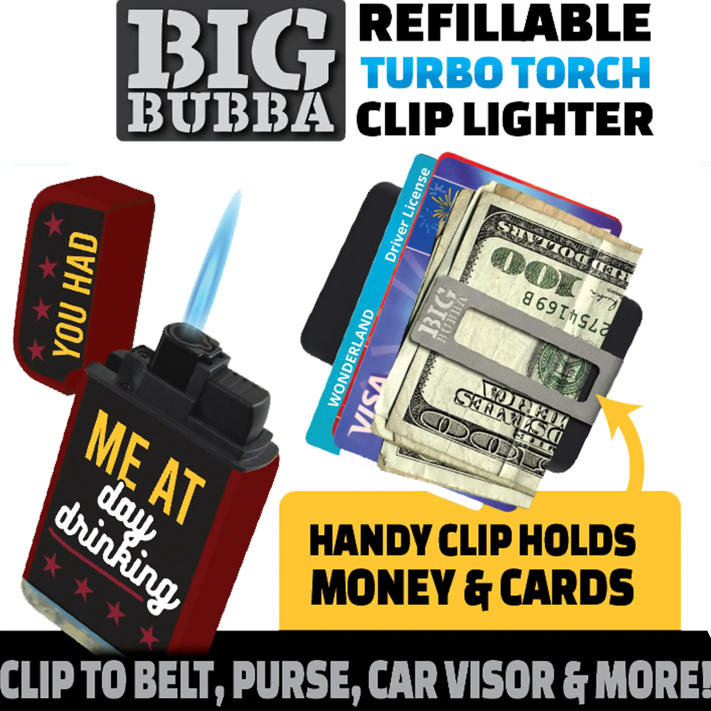 Big Bubba Dual Torch Lighter with Money Clip - 15 Pieces Per Retail Ready Display 23487 SMOKEZILLA