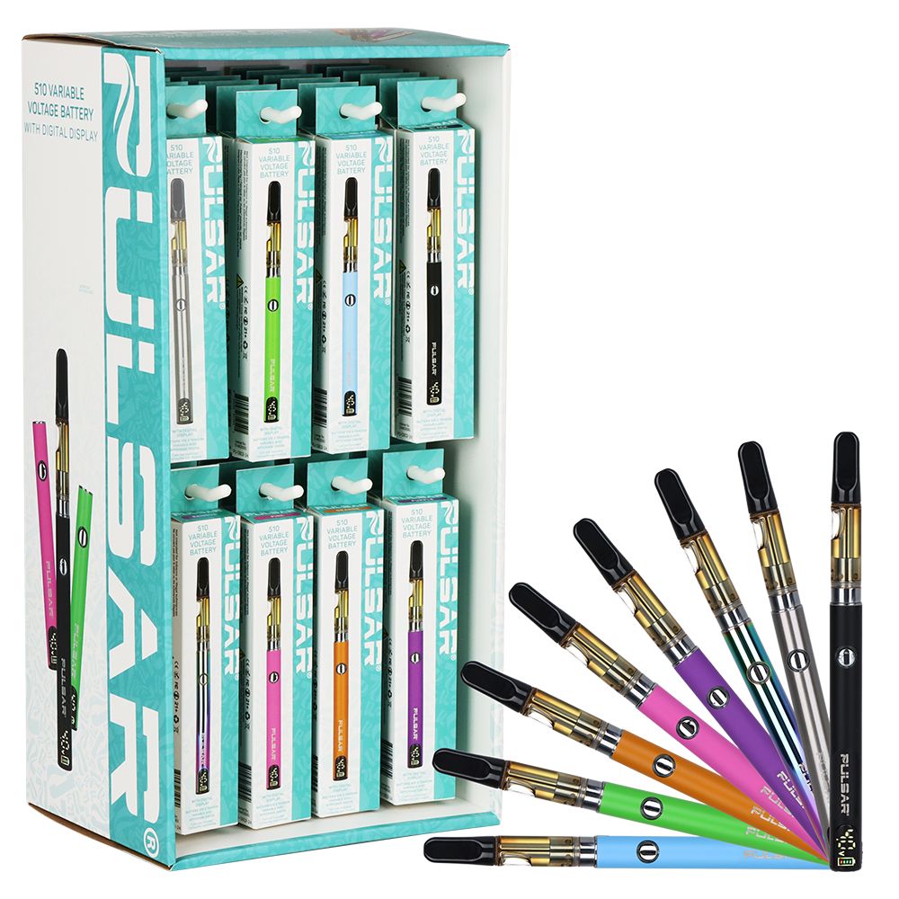 48CT DISPLAY - Pulsar Digital Display Slim VV Click Button 510 Battery - 400mAh / Asstorted Colors, BDD Wholesale