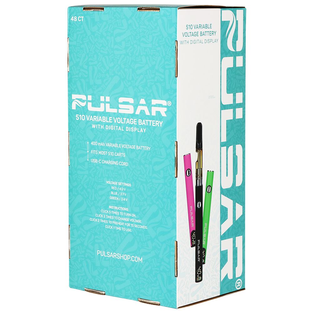 48CT DISPLAY - Pulsar Digital Display Slim VV Click Button 510 Battery - 400mAh / Asstorted Colors, BDD Wholesale