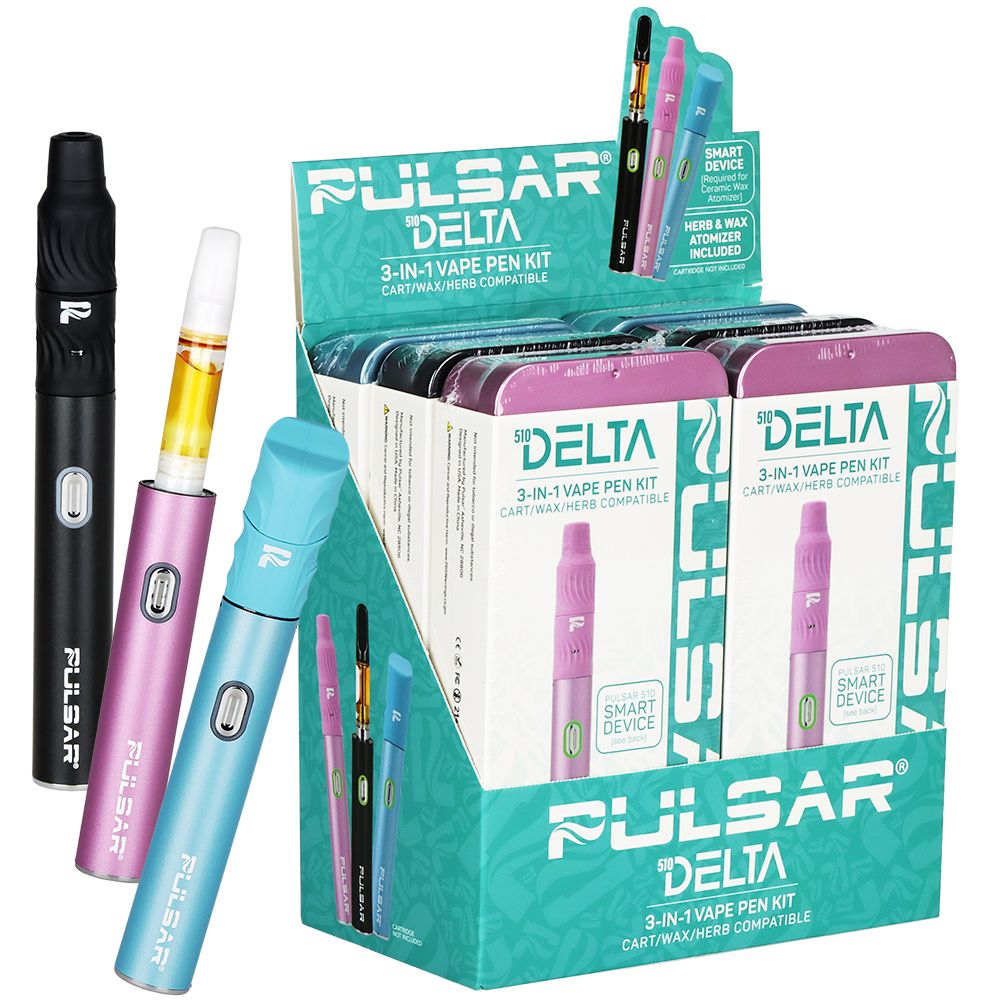 6CT DISPLAY - Pulsar 510 Delta 3-in-1 Smart Battery Vape Pen Kit - 800mAh / Assorted Colors, BDD Wholesale