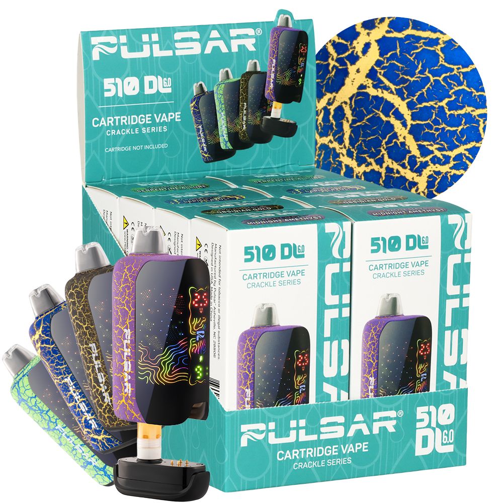 8CT DISPLAY - Pulsar 510 DL 6.0  Curved LCD Screen Vape Bar Crackle Series - 1000mAh / Assorted Colors, BDD Wholesale