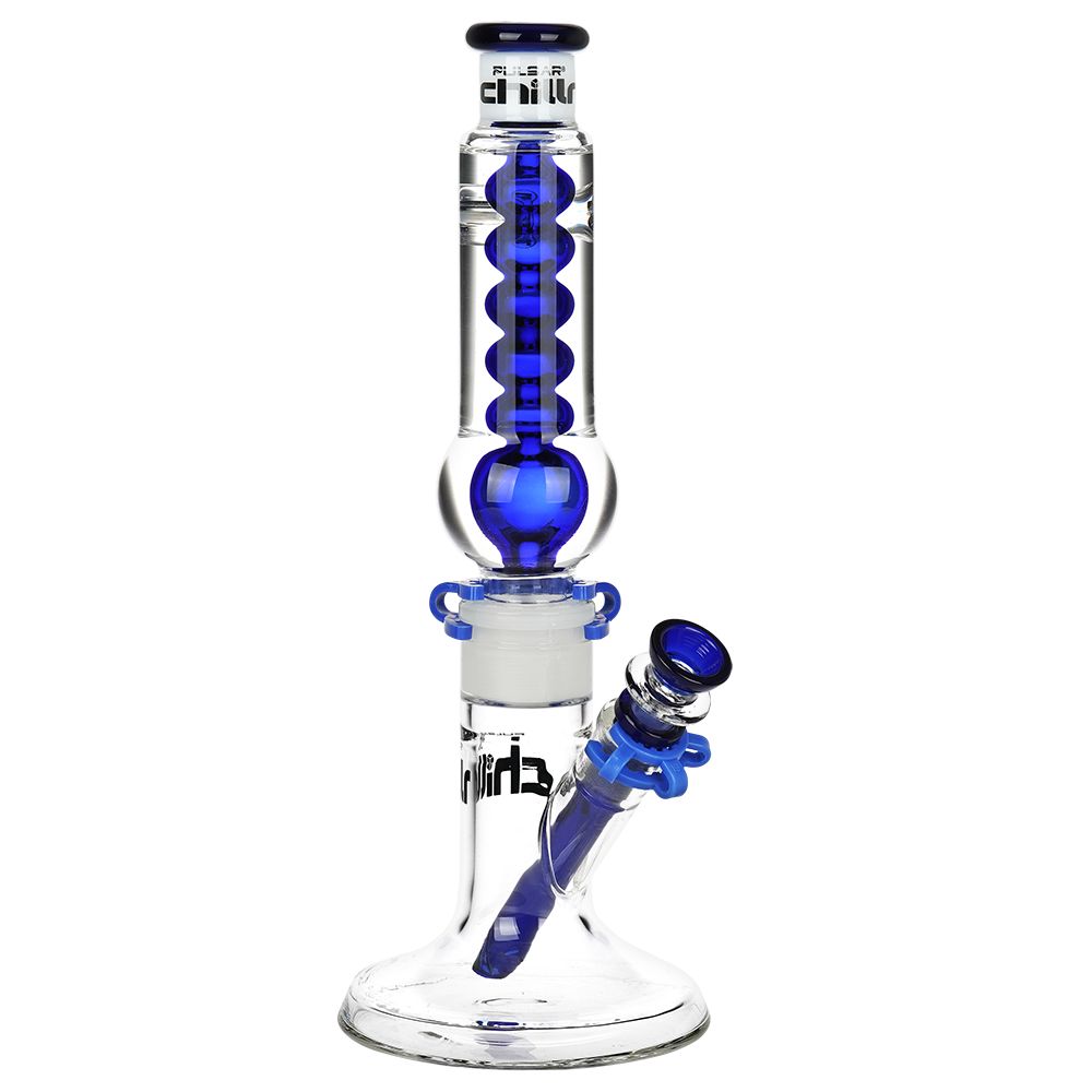 Pulsar Chillr Glycerin Straight Tube Glass Water Pipe - 13" / 14mm F / Blue, BDD Wholesale