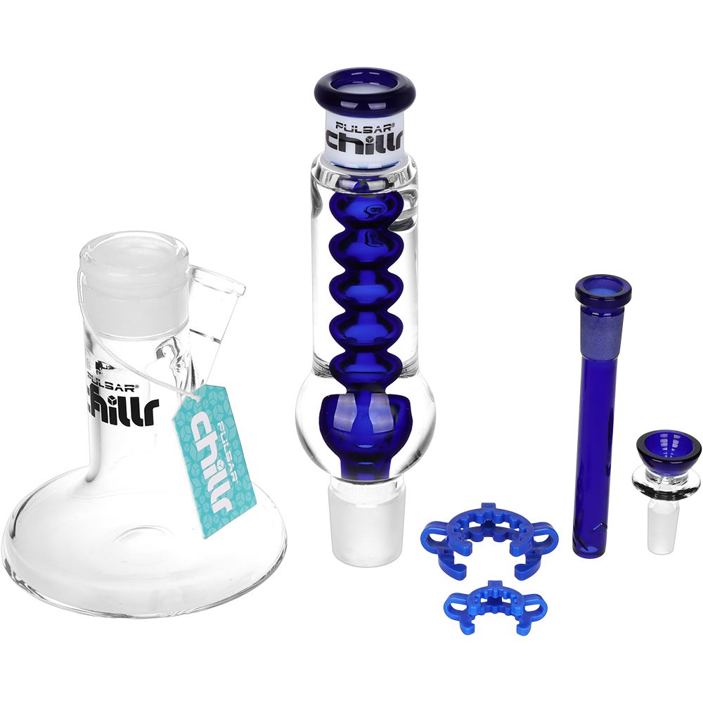 Pulsar Chillr Glycerin Straight Tube Glass Water Pipe - 13" / 14mm F / Blue, BDD Wholesale