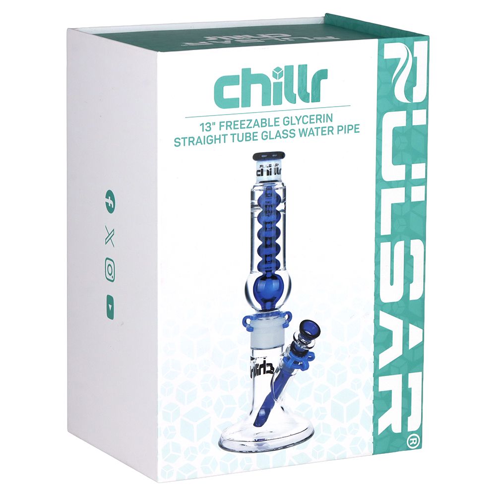 Pulsar Chillr Glycerin Straight Tube Glass Water Pipe - 13" / 14mm F / Blue, BDD Wholesale