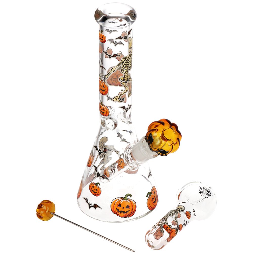 Pulsar Halloween Ball Herb Pipe Glow Duo - 10" / 14mm F, BDD Wholesale