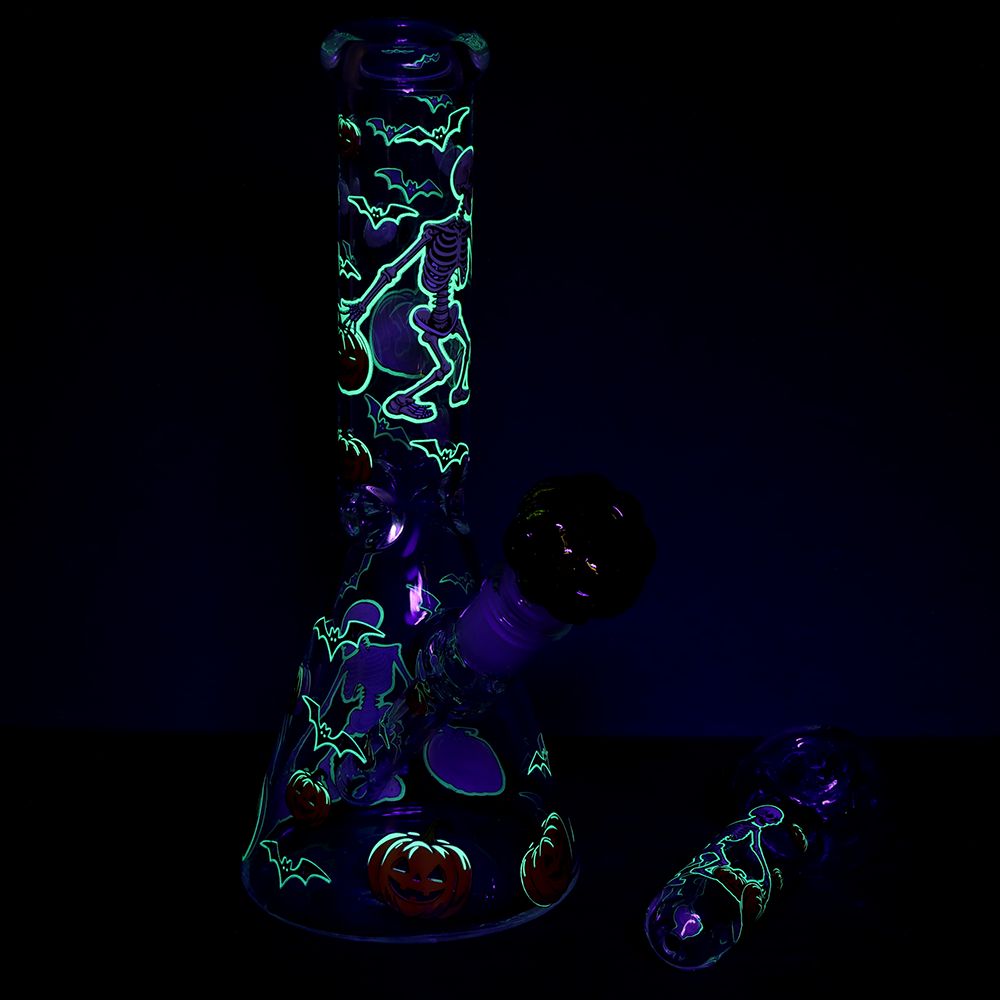 Pulsar Halloween Ball Herb Pipe Glow Duo - 10" / 14mm F, BDD Wholesale