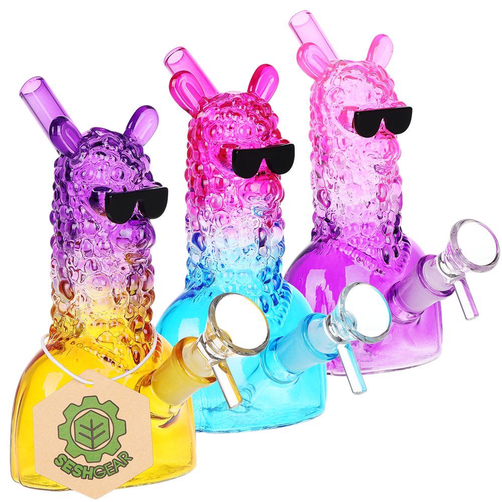 3CT BUNDLE - SeshGear Laid Back Llama Water Pipe - 6" / 14mm F / Assorted Ombre Colors, BDD Wholesale