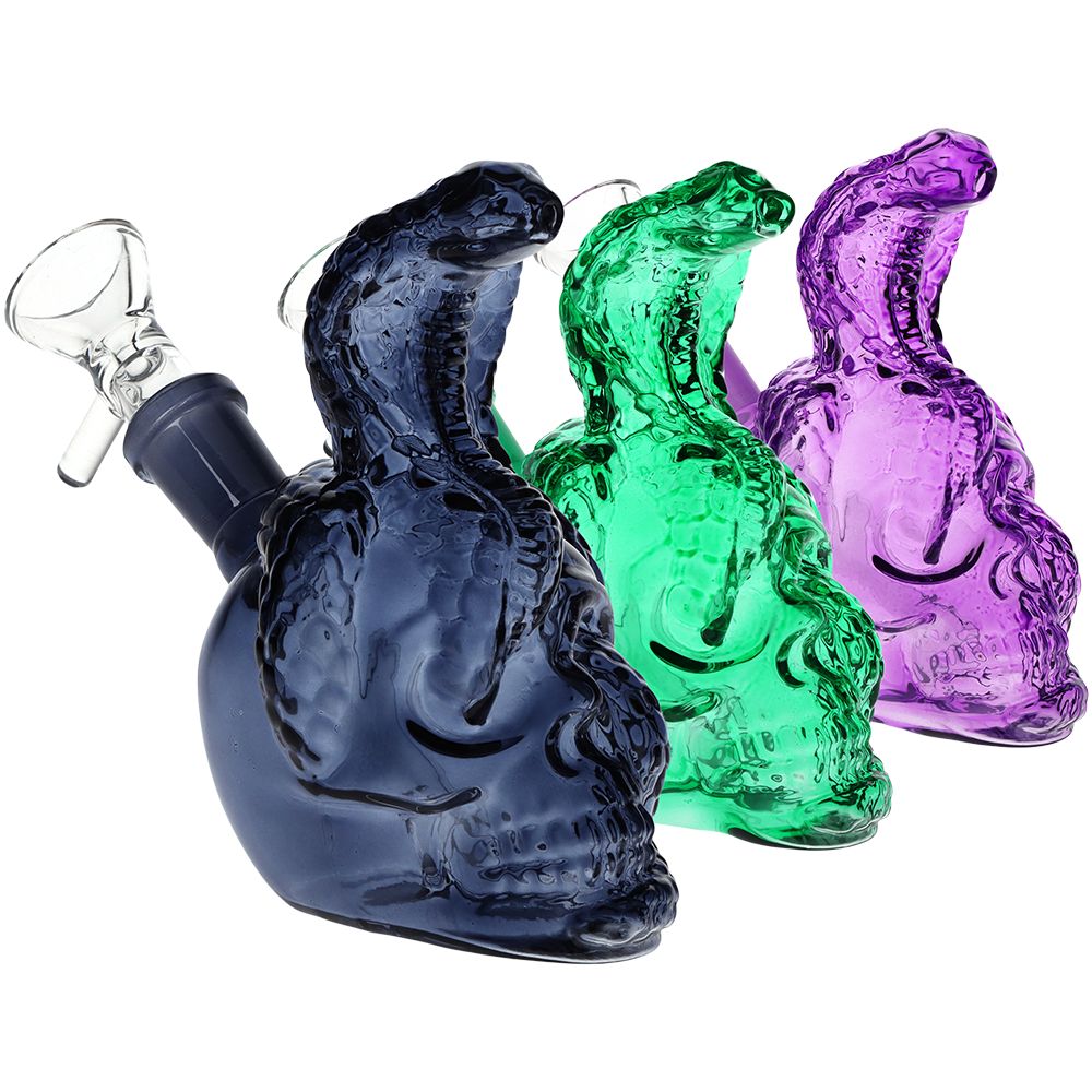 3CT BUNDLE - SeshGear Snake Eyes Skull Glass Bubbler - 5" / 14mm F / Green, Purple, Smoke, BDD Wholesale