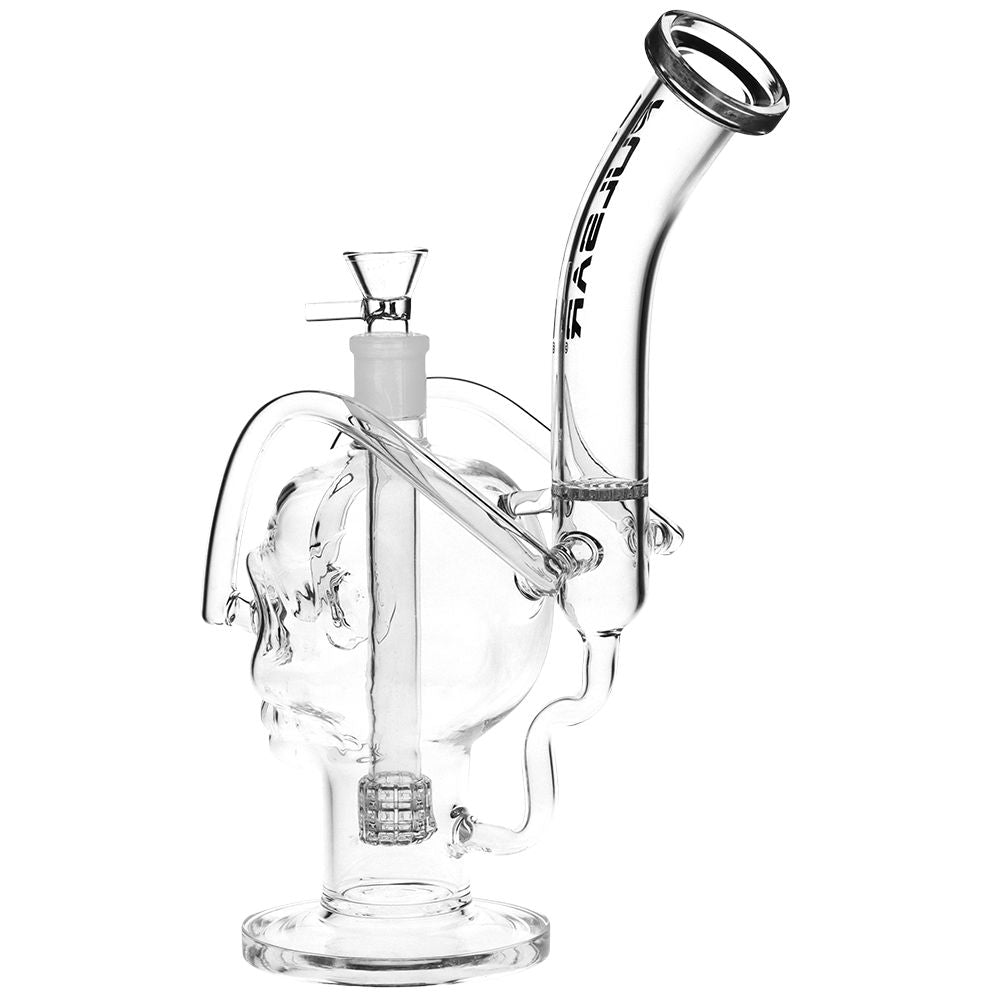 Pulsar Skull Eyes Recycler Glass Water Pipe - 12.5" / 19mm F / Clear, BDD Wholesale