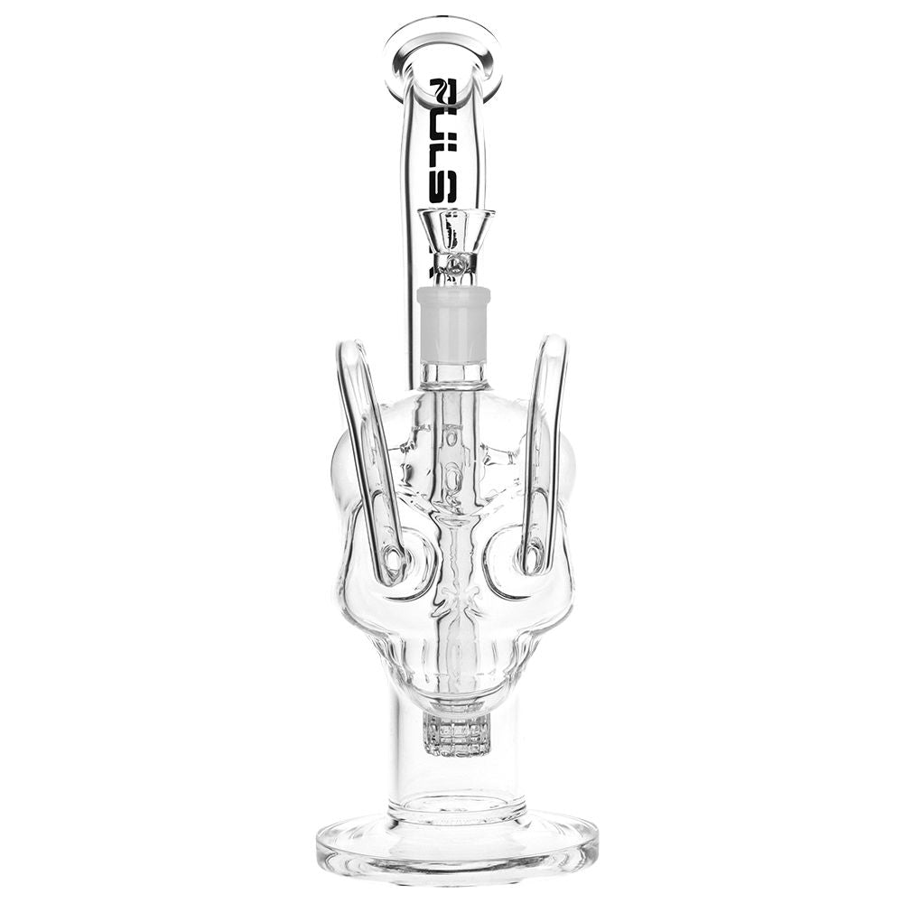 Pulsar Skull Eyes Recycler Glass Water Pipe - 12.5" / 19mm F / Clear, BDD Wholesale