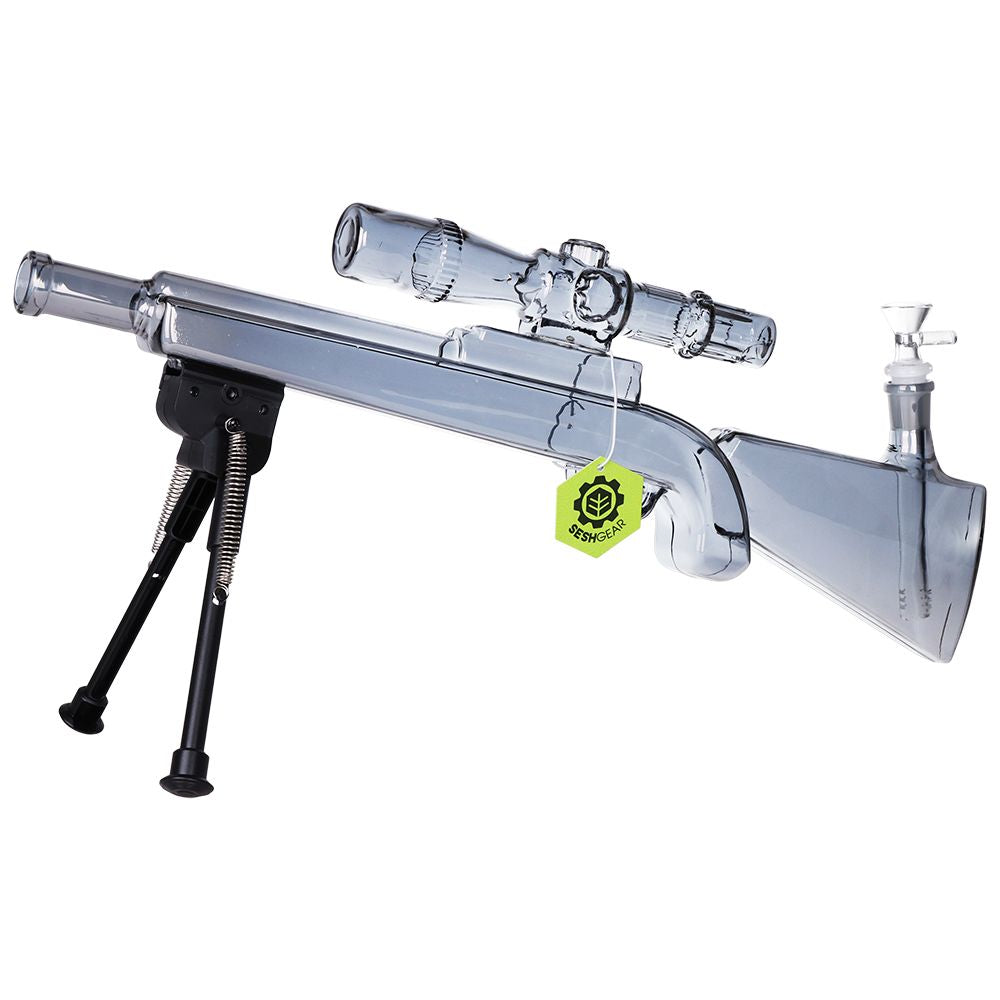 SeshGear Sniper Rifle Electroplated Glass Water Pipe w/ Stand - 19.75" / 14mm F / Clear, Smoke, Rainbow, BDD Wholesale