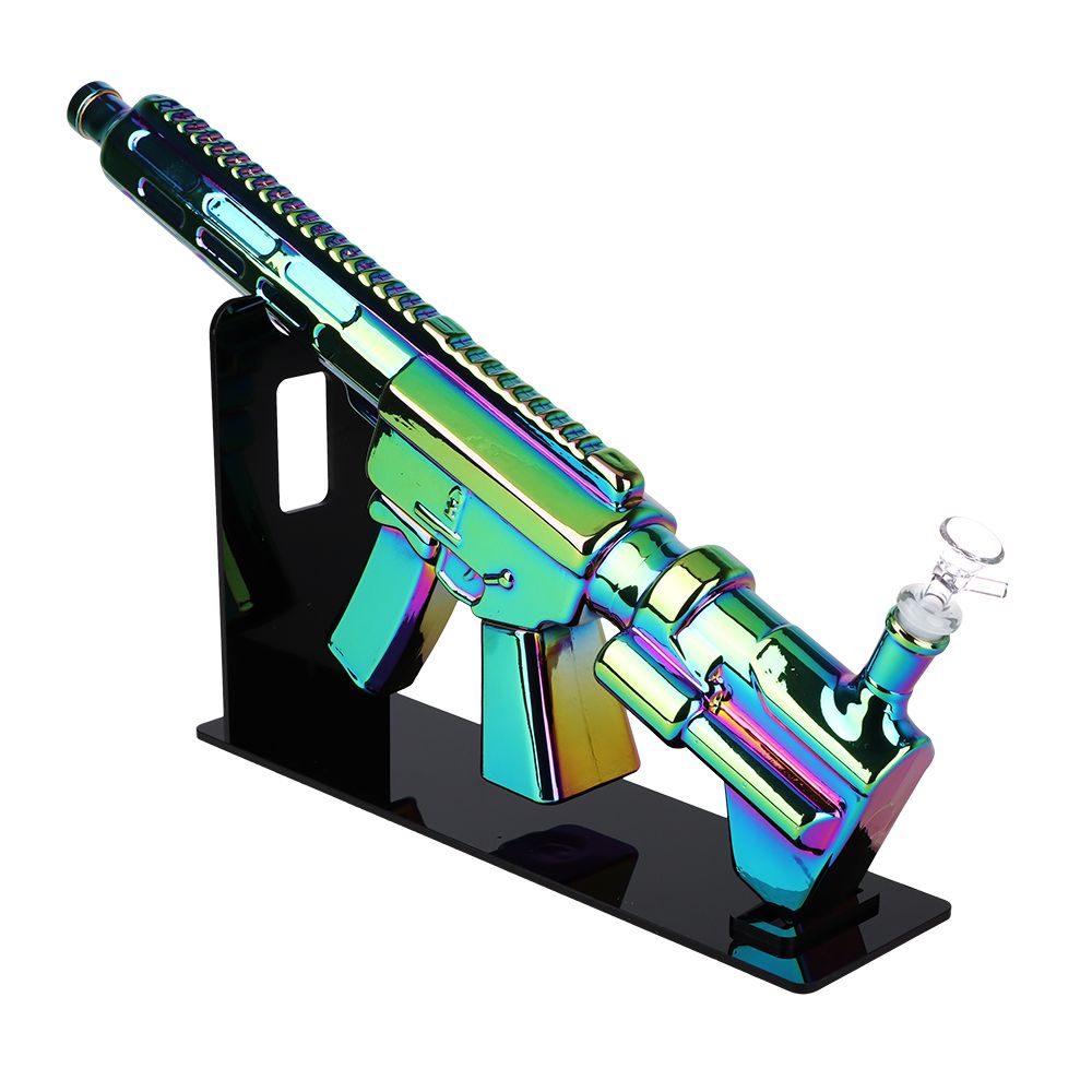 SeshGear M4 Carbine Machine Gun Glass Water Pipe w/ Stand - 20.25" / 14mm F / Colors Vary, BDD Wholesale